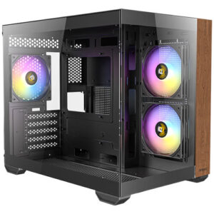 Gabinete Antec CX600M Wood ARGB, Media Torre, Sin Fuente, 3 ventiladores 120 mm ARGB, Ventana Lateral Vidrio, Negro/Madera