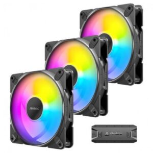 Kit De 3 Ventiladores Antec TRANQUIL 120 ARGB, LED Multi, Controlador Incluido, Negro