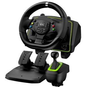 Volante con pedales y palanca de Velocidades, Genius SpeedMaster X2, Vibracion, Usb, Color Negro