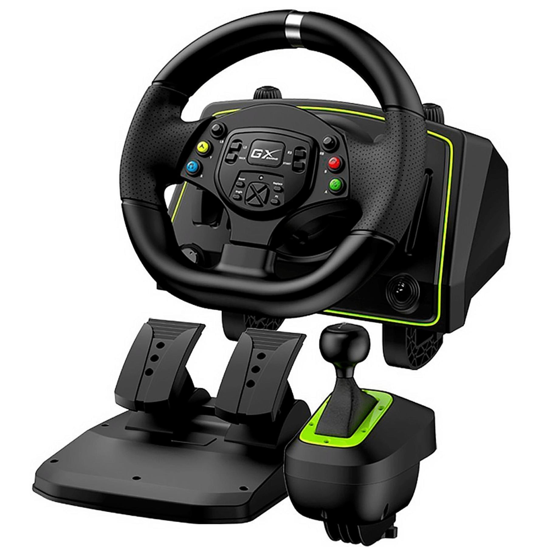 Volante con pedales y palanca de Velocidades, Genius SpeedMaster X2, Vibracion, Usb, Color Negro