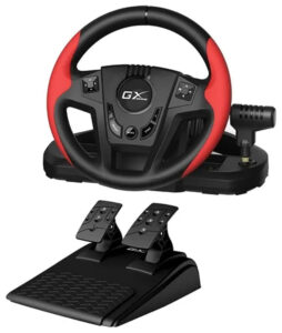 Volante con Pedales y Palanca de Velocidades Genius SpeedMaster, Vibracion, USB, Color Negro