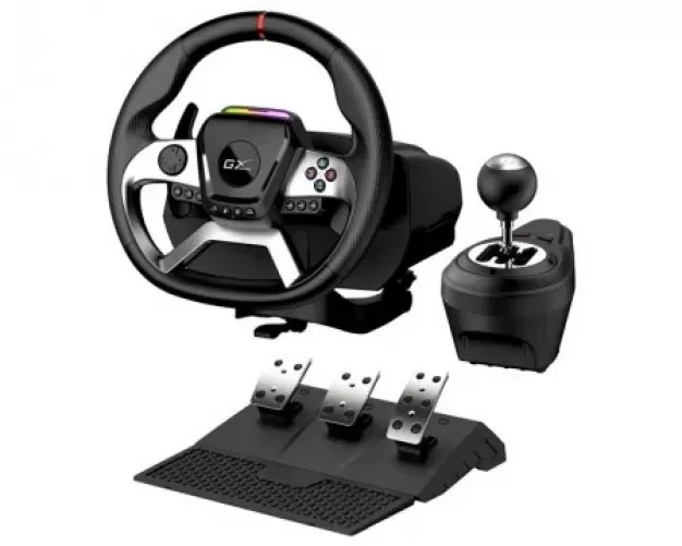 Volante Con Pedales Y palanca De 6 Velocidades Genius GX GAMING SPEED MASTER X5 FF, USB-C, PC/PS4/Xbox One, Negro