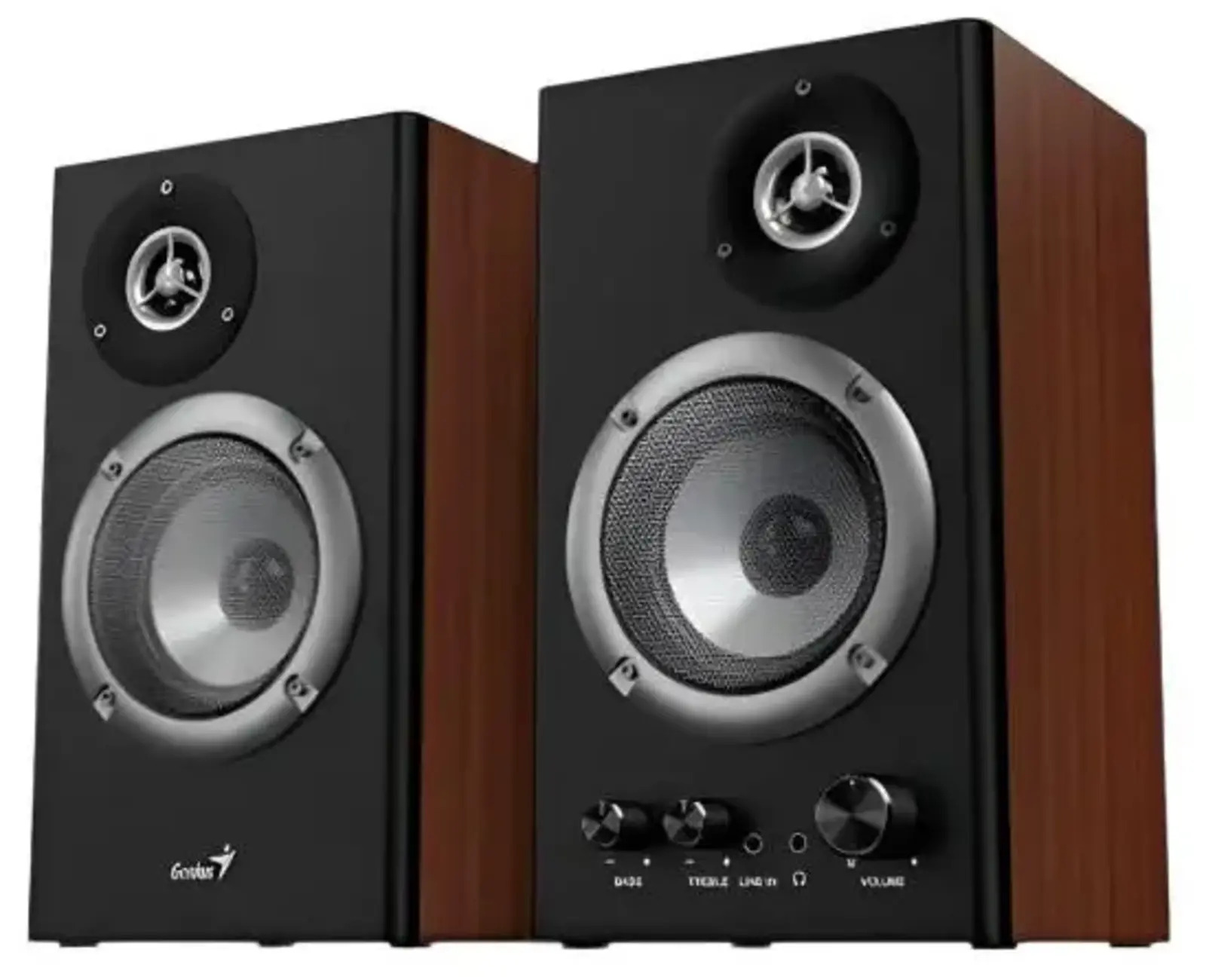 Bocinas Hi-FI Genius SP-HF1200B, Alambricas, 3.5mm, USB-C, Color Madera/Negro