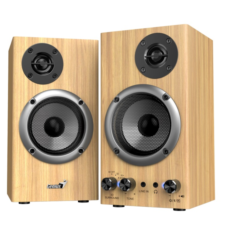 Bocinas Genius SP-HF520BT, Bluetooth 5.3, 20W, Tono Ajustable, Bass 3D, Jack Line, Madera