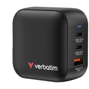 Cargador Verbatim, 70W, 2x USB-C 70W, 1xUSB-A 30W, Carga rapida, 100v-240v, Negro