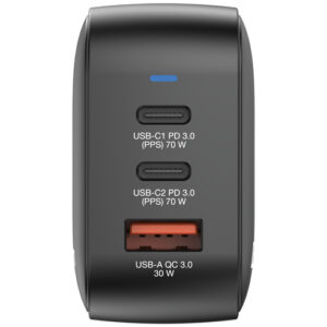Cargador Verbatim, 70W, 2x USB-C 70W, 1xUSB-A 30W, Carga rapida, 100v-240v, Negro