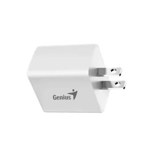 Cargador de pared Genius 20W, 2 puertos (USB-C y USB-A), incluye cable USB tipo-C a tipo-C, Color Blanco