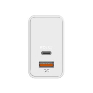 Cargador Genius 65W, 1x USB tipo-C, 1x USB-A, Blanco