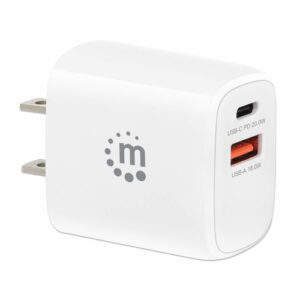 Cargador Usb de Pared Manhatta, USB tipo-C 20w, USB A 18W, 3.0A, Blanco