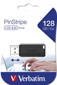 Memoria usb Verbatim PinStripe, 128GB, USB 2.0, Color Negro, uso rudo