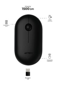 Mouse Acteck Optimize Edge MI460, Inalambrico, 1500 DPI, USB-A, Negro
