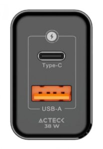 Cargador Acteck Energon CP440 Carga rapida, 1x USB-A, 1x USB-C, 40w, Negro
