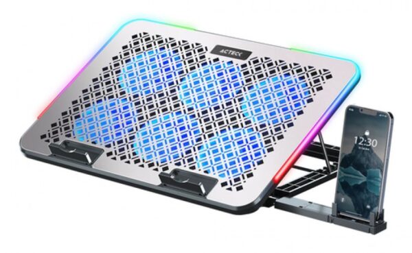 Base Enfriadora Acteck hasta 15.6 Pulgadas, Con soporte para Celular, 6x Vent., USB, Plata - Image 3