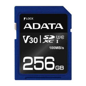 Memoria SDXC ADATA 256GB, CL10, V30, UHD, 4K, 100Mbps, Negro/Azul