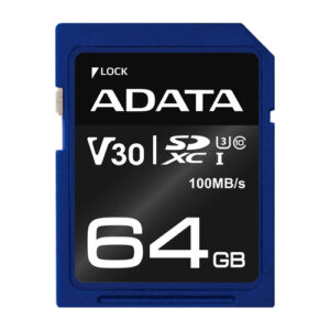 Memoria SDXC ADATA, 64Gb, CL10, V30, 4K, UHD, Negro/Azul