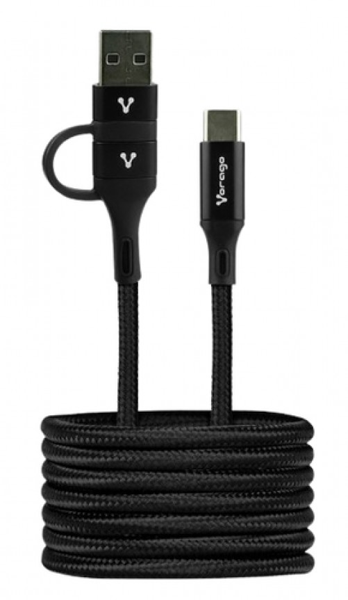 Cable USB Vorago tipo A+C a tipo C, carga rapida 60W negro