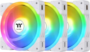 Kit 3 Ventiladores Thermaltake SWAFAN EX12 Snow, ARGB, Conexion magnetica, Aspas reversibles, Blanc