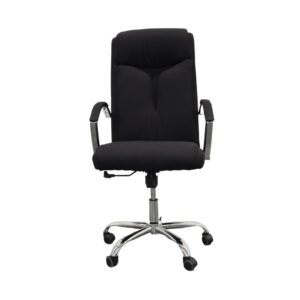 Silla Gerencial Negra modelo VEGA, Piston de Altura Ajustable, Reposa Brazos, Base Metalica, 5 Llantas