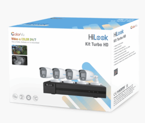 Kit de Vigilancia Hilook CCTV, DVR 4 Canales, 4 Camaras ColorVu con microfono, 2MP, IP66, Con accesorios