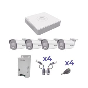 Kit de Vigilancia Hikvision CCTV, DVR 4 Canales, 4 Camaras ColorVu, 2MP, IP67, Con accesorios