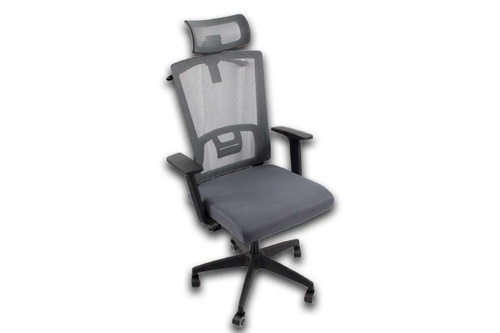 Silla gerencial MODAMOB KIOTO, gris/negro, reposabrazos, 5 llantas, piston de altura, perchero en cabecera