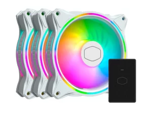 kit 3 Ventiladores Cooler Master MF120 Halo, 120mm, RGB, Blanco