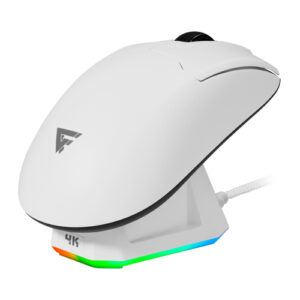 Mouse Gamer Game Factor MOW800, Inalambrico, Base Magnetica de Carga RGB, 25000DPI, Blanco
