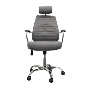 Silla Gerencial Gris modelo POLARIS, Reposabrazos, Altura Ajustable, Perchero en Cabecera, Base Metalica, 5 Llantas