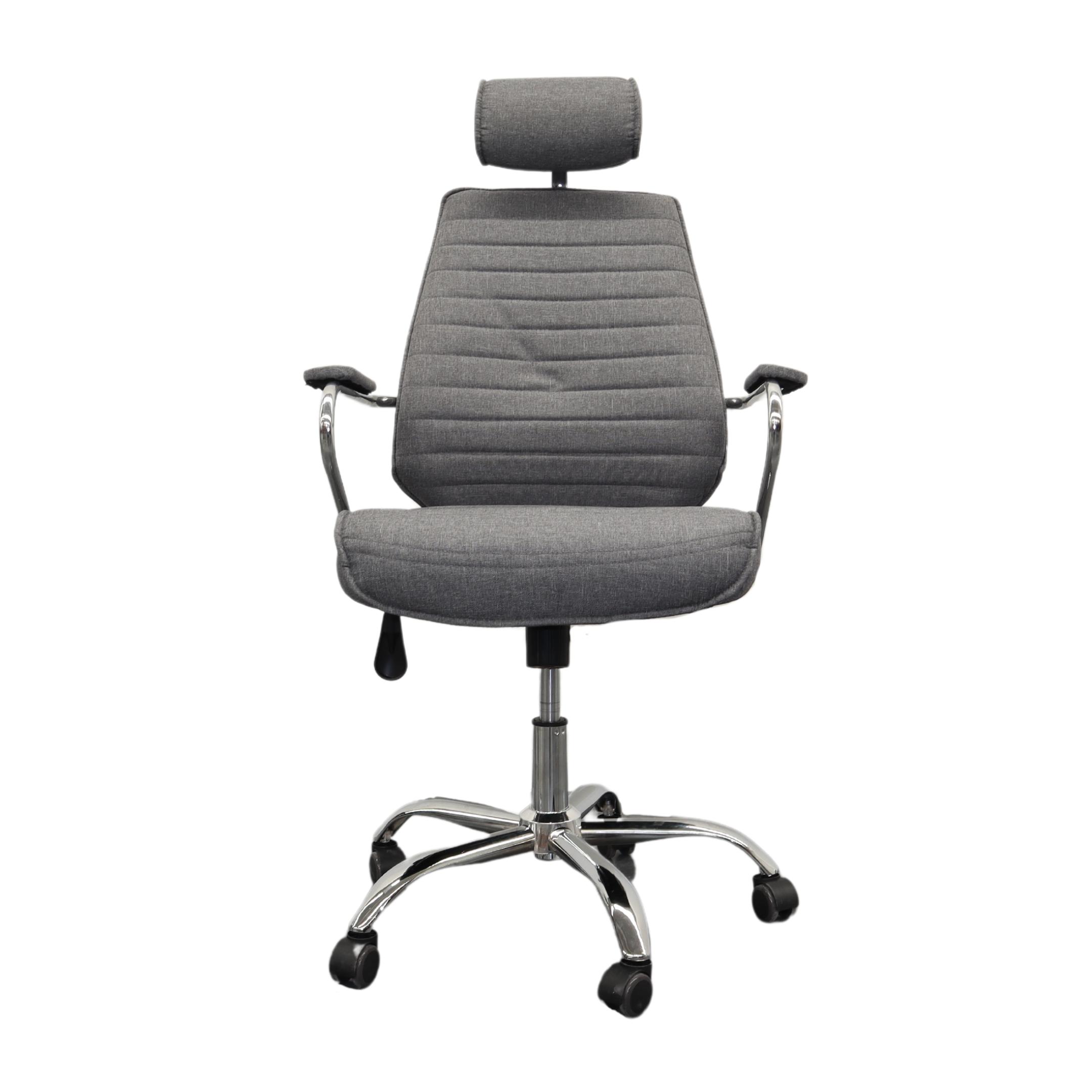 Silla Gerencial Gris modelo POLARIS, Reposabrazos, Altura Ajustable, Perchero en Cabecera, Base Metalica, 5 Llantas