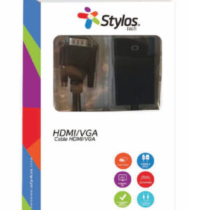 Adaptador de video Stylos HDMI a VGA con Audio 3.5mm, 4K, Negro
