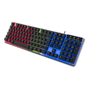 Teclado Alambrico Stylos, Retroiluminado 3 colores, Multimedia, transparente
