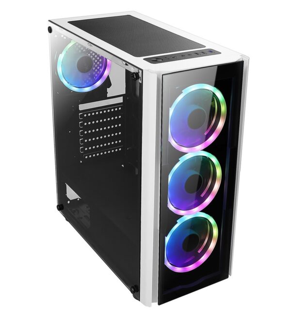 Gabinete Xzeal XZ110-1, torre ATX, ventana cristal templado, 3 Ventiladores 120mm RGB, blanco - Image 2