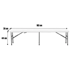 Banca MODAMOB plegable por mitad largo 1.83mts, ancho 28cm, alto 43.5cm, tubo grosor 22mm, empaque uso rudo