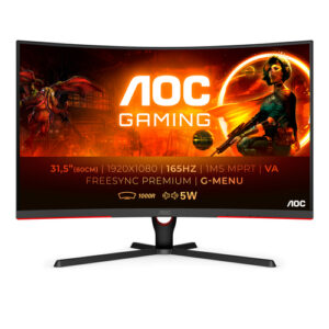 Monitor AOC C32G3E 31.5" Full HD, 1ms, 165Hz, Negro/Rojo, 2xHDMI, 1xDP