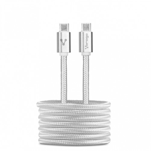 CABLE VORAGO CAB-124 USB TIPO-C a USB TIPO-C, 1 METRO, CARGA RAPIDA, COLOR BLANCO