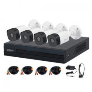 Kit de Vigilancia Dahua CCTV, DVR 4 Canales, 4 Camaras con Microfono, 2MP, IP67, Con Accesorios