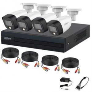 Kit de Vigilancia Dahua CCTV, DVR 4 Canales, 4 Camaras Full color, 2MP, IP67, Con accesorios