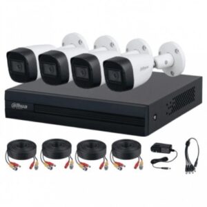 Kit de Vigilancia Dahua CCTV, DVR 4 Canales, 4 Camaras Full color con microfono, 2MP, IP67, Con accesorios