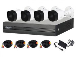 Kit de Vigilancia Dahua CCTV, DVR 4 Canales, 4 Camaras bala, 5MP, IP67, Con accesorios