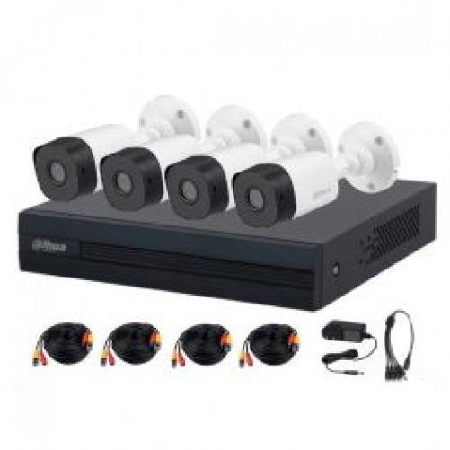 Kit de Vigilancia Dahua CCTV, DVR 8 Canales, 4 Camaras Bala, 2MP, IP67, Con accesorios