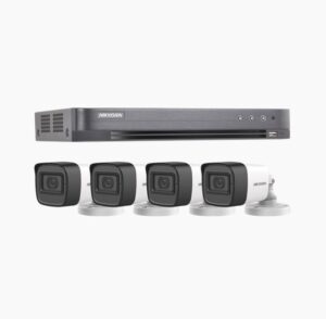 Kit de Vigilancia Hikvision CCTV, DVR 4 Canales, 4 Camaras con microfono, 5MP, IP67, Con accesorios