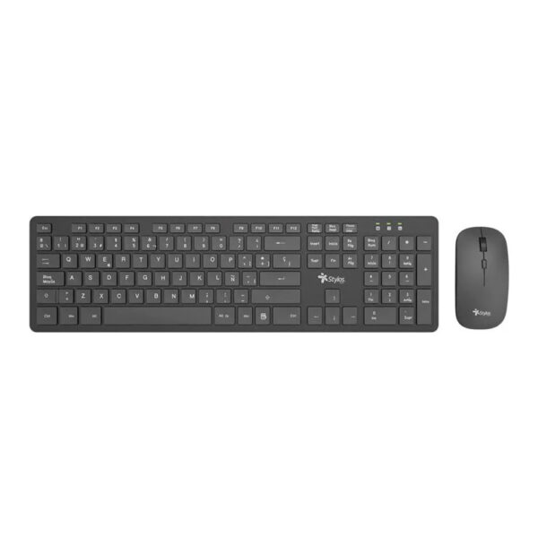 Teclado Y mouse Inalambrico Stylos, 105 Teclas, USB, Optico, Espanol, Negro