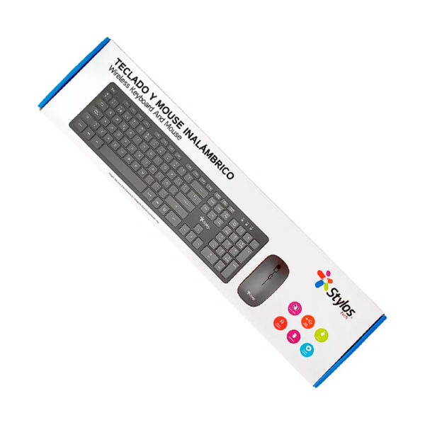 Teclado Y mouse Inalambrico Stylos, 105 Teclas, USB, Optico, Espanol, Negro - Image 2