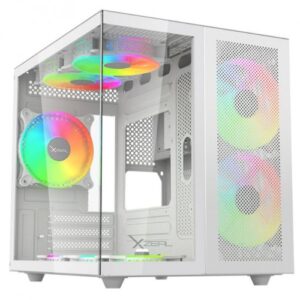 Gabinete Gamer XZEAL Cubo, ARGB, ventana cristal, 2 ventiladorest frontales, ventilador trasero 120mm, Blanco
