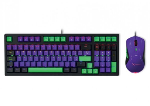Kit Teclado y Mouse Gamer XZEAL XZ-201, USB, Mecanico, Retroiluminado, Alambrico, 7200 DPI, Negro, Verde, Purpura