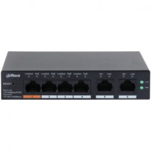 Switch Dahua PoE 6 Puertos Administrable, 4 Puertos PoE 10/100, 2x Puertos Uplink 10/100/1000, 60 Watts
