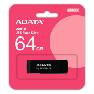 Memoria USB Adata UC310, 64GB, USB 3.2, Lectura 100 MB/s, Negro